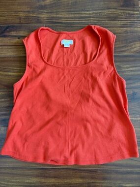 Anthropologie Red Ribbed Scoop Neck Tank